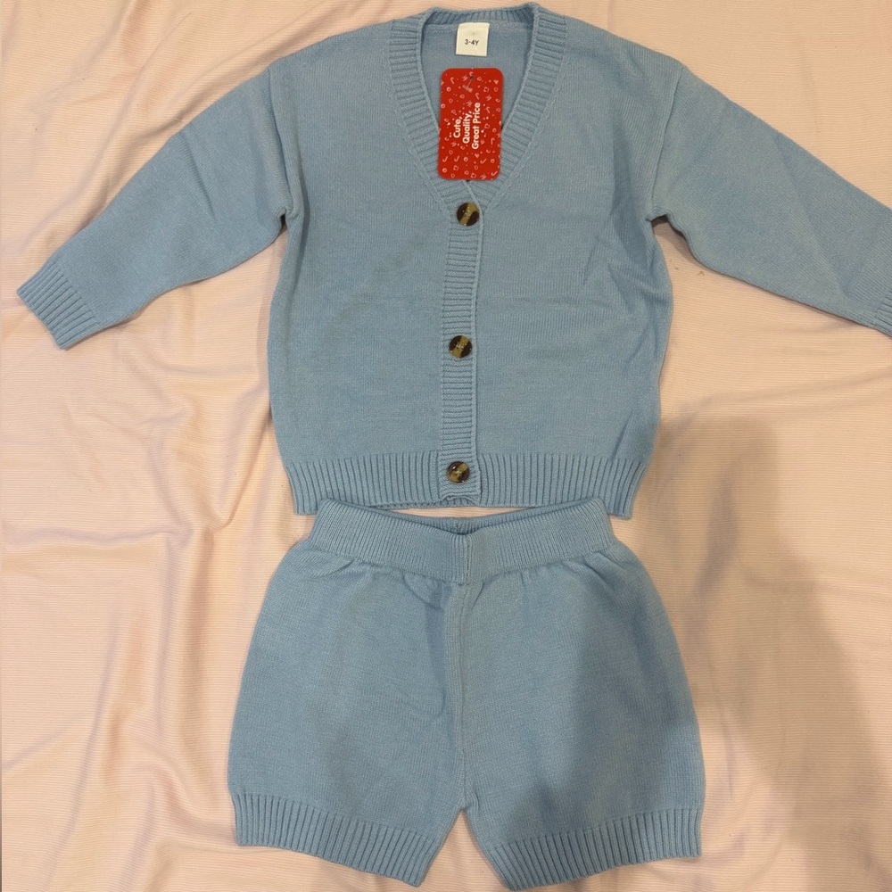 PatPat Light Blue Cardigan and Short set